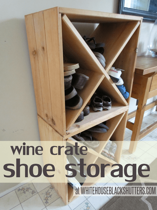 use thrifted wine crates as shoe storage in a small entry way or mudroom!