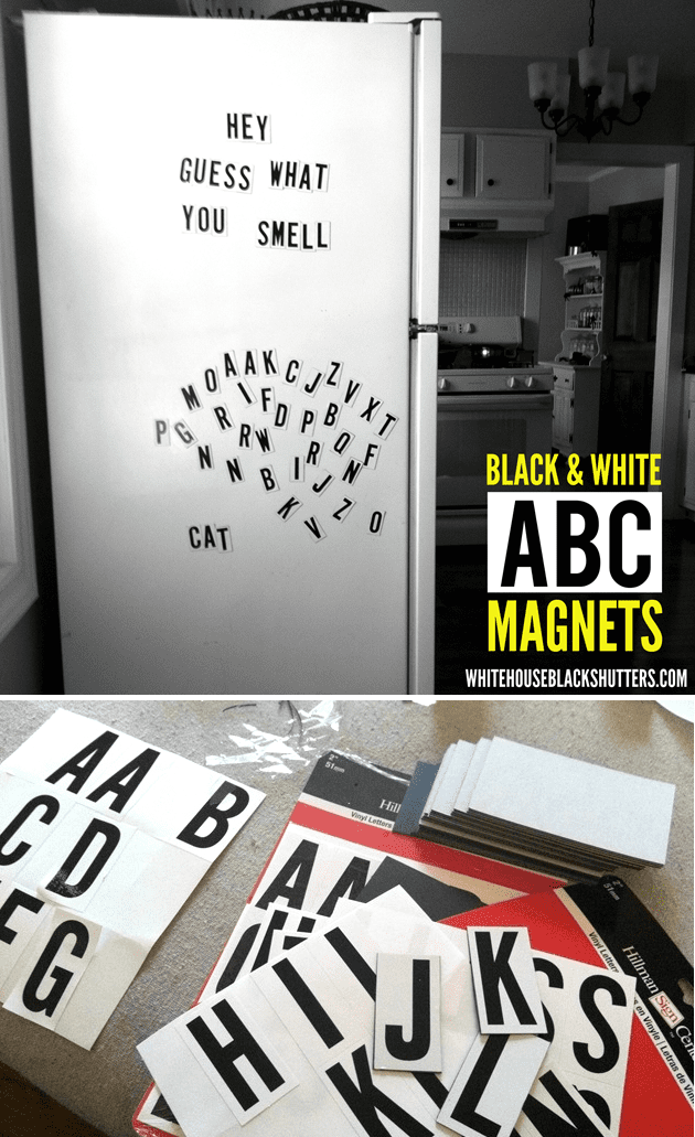 inexpensive, SUPER easy to make! black and white ABC magnets vinyl mailbox stickers