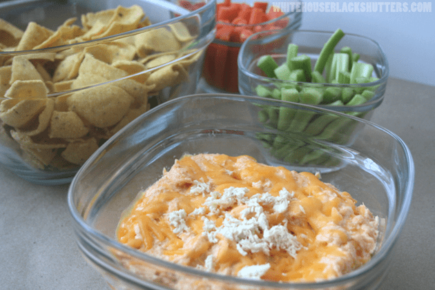 buffalo ranch wing dip made with sriracha! Love these glass Rubbermaid containers.