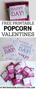 Free printable for popcorn Valentines! For boys and girls, nut-free, dairy free treat.