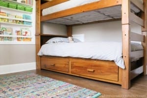 colorful but neutral shared kids room, love the colors!