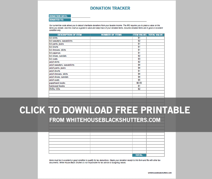 Donation Values Guide And Printable White House Black Shutters