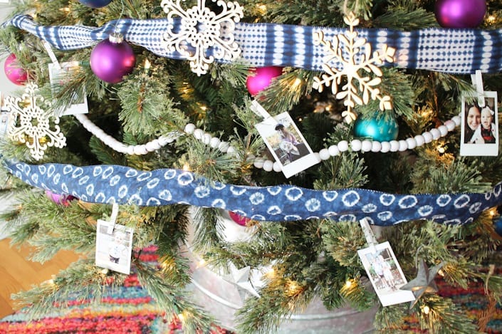 How to decorate a colorful, eclectic family photo Christmas tree.