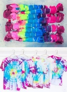Tie-dye shirt birthday party favors! Plus tips to make the colors more vivid.